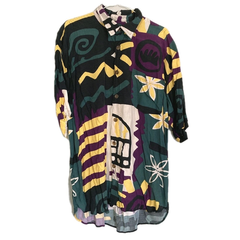 Vtg Tommy Bahama Shirt Mens M Multicolor Abstract Hawaiian Rayon Button Up Relax